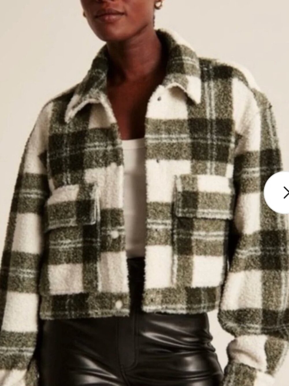Abercrombie & Fitch Green Plaid Cropped Sherpa Fleece Jacket S - Picture 2 of 6